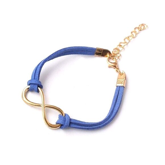 Leyanna Colors Soft Leather Retro Gold Infinity Bracelet Blue Gift Packaged - Picture 2 of 8